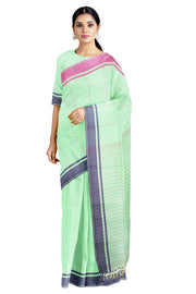 Sea Green Saree with Magenta Striped And Blue, Magenta Border