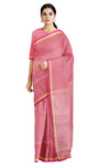 Red Saree with White Linings and Yellow and Magenta Border