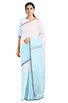 Sky Blue and White Stripes Saree with Blue and Red Border