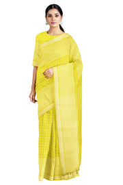 Green Saree with White Checks and Border