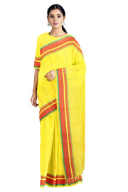 Yellow Saree with Green, Magenta Border