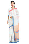 Multi Stripes Saree with Magenta, Blue Border