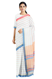 Multi Stripes Saree with Magenta, Blue Border