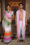 Pink, Orange, Green, White and Yellow Striped Couple Set