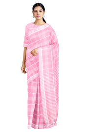 Taffy Pink Check Saree with White Striped Border