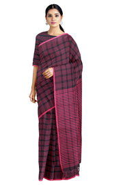 Multi Check Saree with Magenta Border