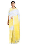 White and Yellow Saree with Yellow, White Striped Border