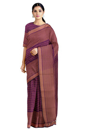 Light Maroon Check Saree with Salmon Border