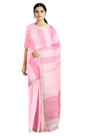 Pink, Baby Pink Saree with Brown Border