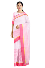 Pink Stripes Saree with Red, Pink Border