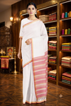 White Saree with Beige and Magenta Border