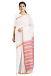 White Saree with Beige and Magenta Border