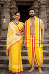Yellow and White Lining Couple Set with Red Border