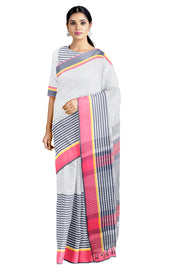 Multi Saree with Slety Gray Stripes and Red Border