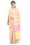 Pink, Yellow Saree with Brown Border