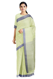 Yellow saree with Gray Striped and Gray Border