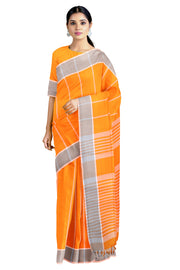 Orange Saree with Gary, Pink Border