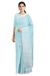 Sky Blue Saree with White Striped and White Border