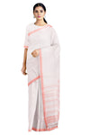 White Saree with Peach Border