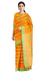 Orange Saree with Yellow and Green Stripes and Border