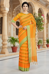 Orange Saree with Yellow and Green Stripes and Border