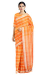 Orange Check Saree with White Striped Border