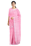 Handwoven Pink Cotton Check Saree