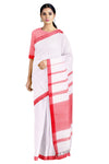 White Saree with Rose Red Border