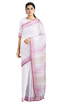 White Saree with Pink, Beige and Magenta Border