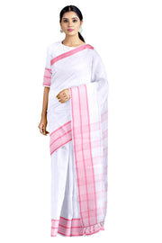 White Saree with Cerise Red Lining Border