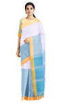 Umpire Blue and White Half Check Saree with Yellow Border