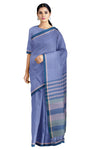 Periwinkle Blue Saree with Bisque Brown and Navy Blue Border