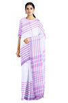 White Saree with Periwinkle Purple Border