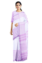 White Saree with Periwinkle Purple Border