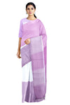 White Saree with Periwinkle and Iris Purple Border