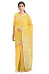 Turmeric yellow Check Saree with White, Orange Border