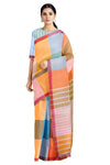 Multi Colour Shaded Check Saree with Red Border