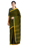 Moss Green Saree with Blue and Yellow Border and Linings