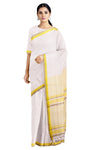White Saree with Yellow and Brown Border