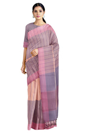 Pink Lavender and Peach Saree with Purple Stripes and Border