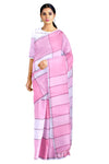 Cotton Candy Pink and White Saree with Brown Checks