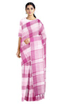 Magenta Pink and White Shaded Check Saree with Same Border