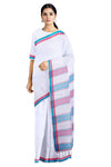 White Saree with Yellow, Magenta and Cortana Blue Border