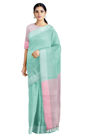 Green Saree with White Border