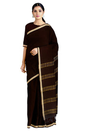 Brown Saree with Yellow Border