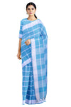 Maya Blue Saree with White Checks and Borders