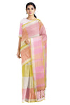 Pink, Green and White Shaded Check Saree with White and Pear Green Border