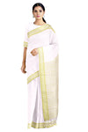 White Saree with Pear Green Lining Border