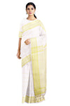 White Saree with Shrek Green Checks and Border