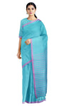 Comic Book Blue Saree with Magenta Border